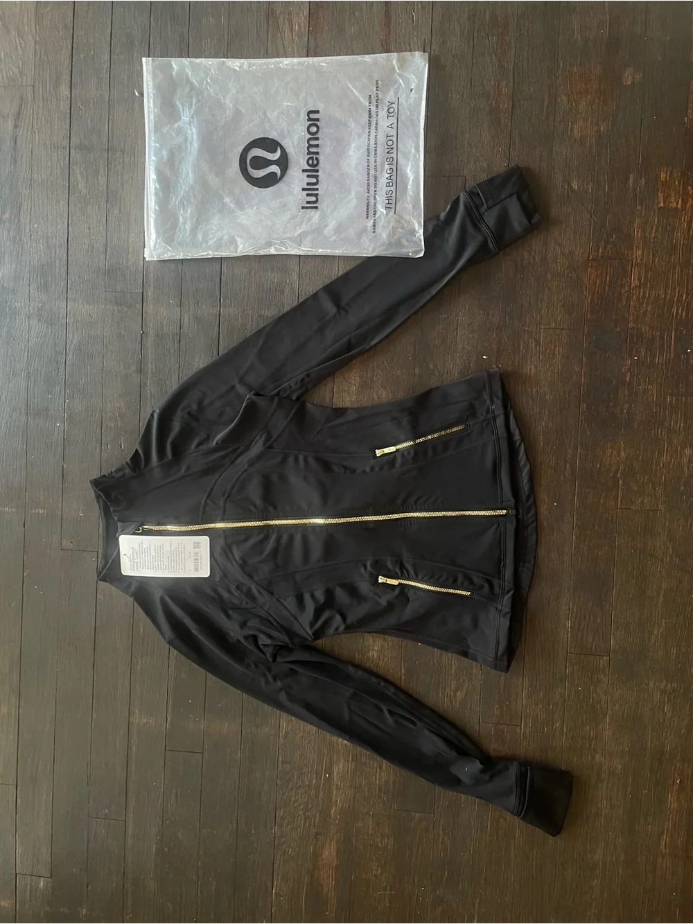 lululemon athletica Black Bomber Jacket with Gold Zippers